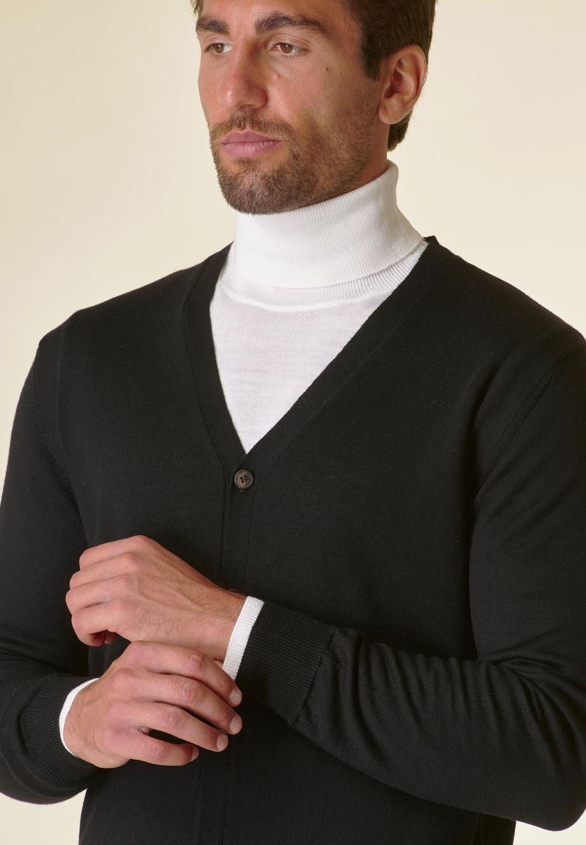 Angelico Cardigan Nero Bottoni Merino Lana Gatto