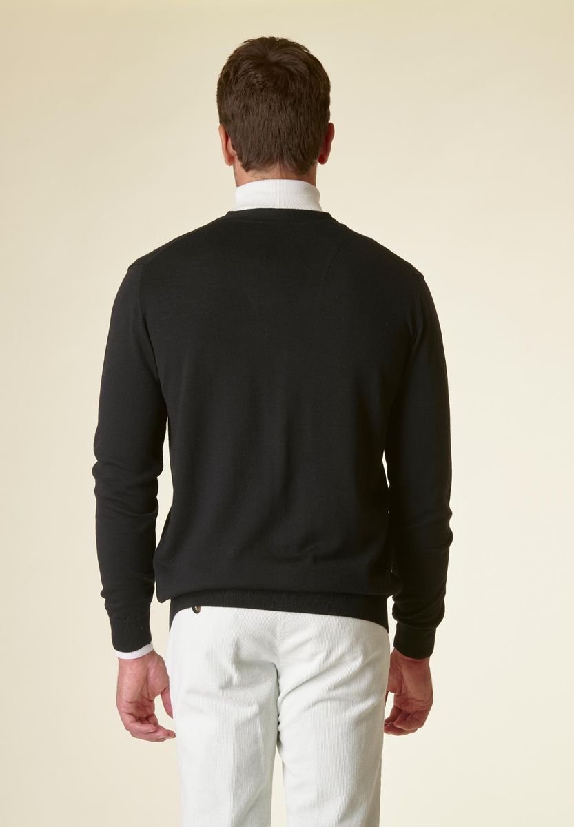 Angelico Cardigan Nero Bottoni Merino Lana Gatto