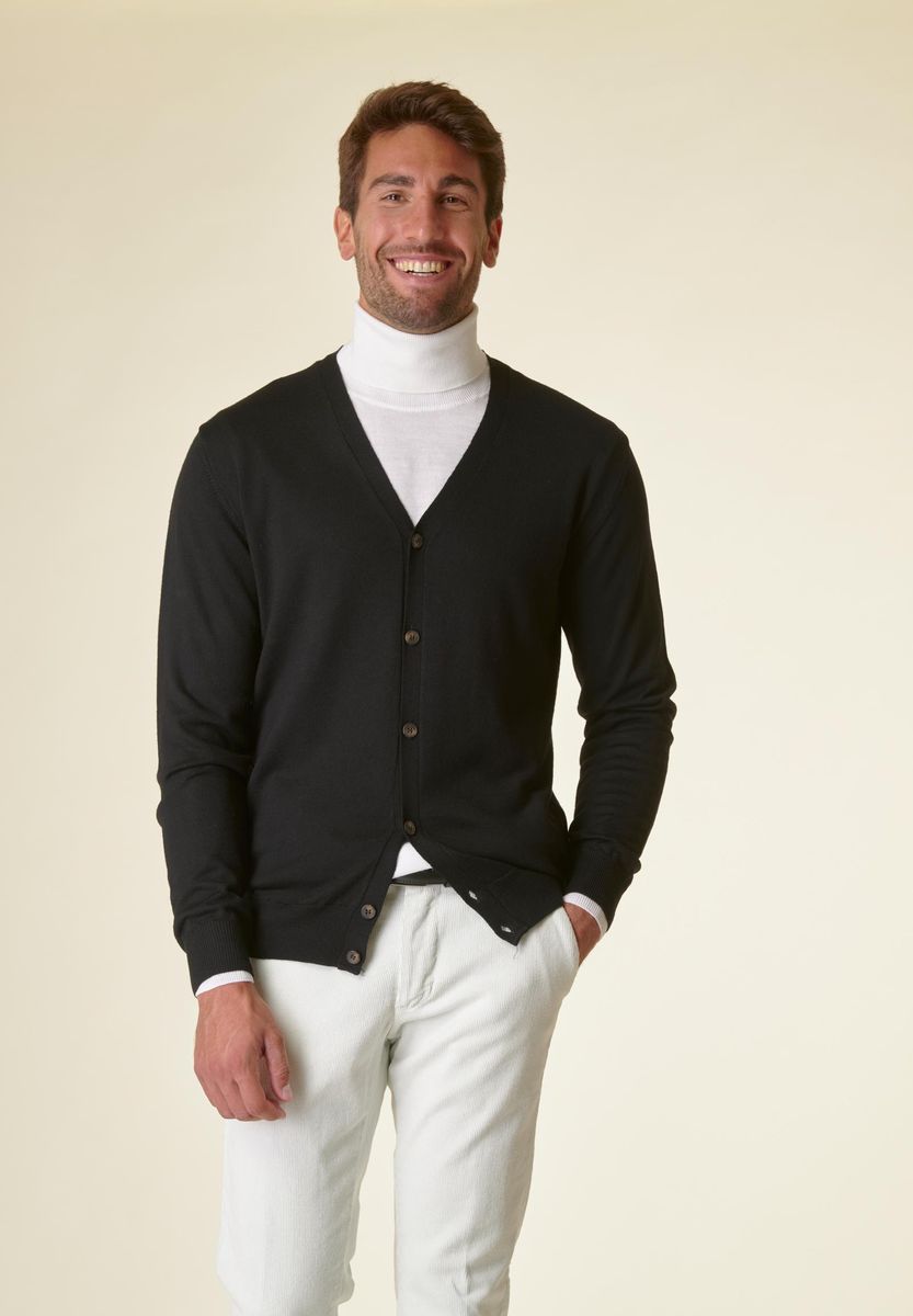 Angelico Cardigan nero bottoni merino Lana Gatto