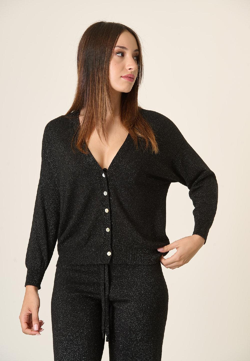 Angelico Cardigan Nero Lurex Oversize