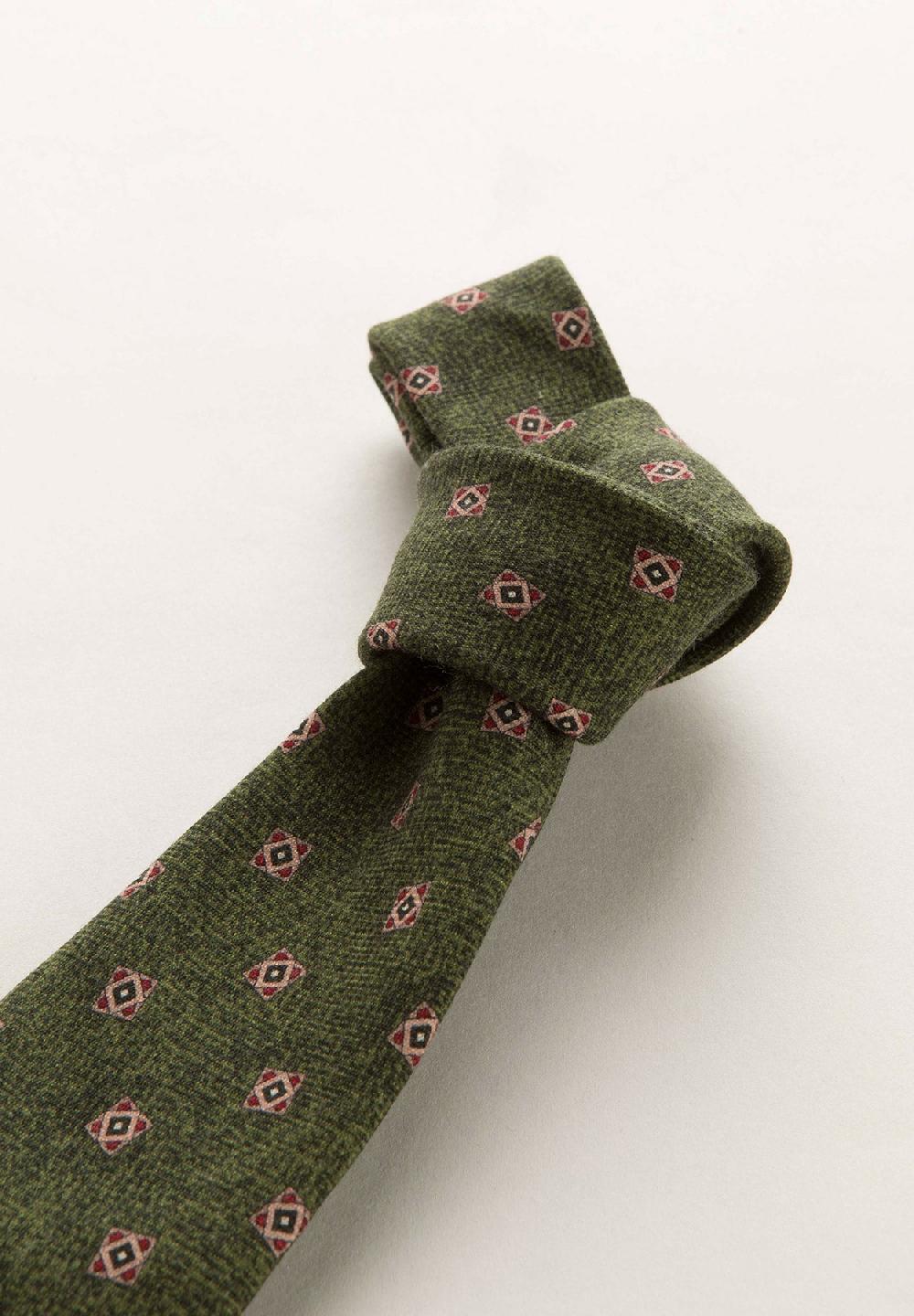 Angelico Cravatta Verde Rombi Lana