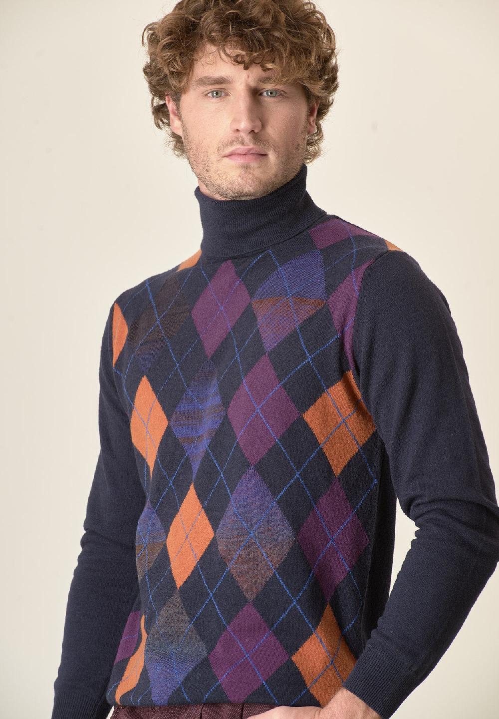 Angelico Dolcevita Blu Motivo Rombi Misto Cashmere