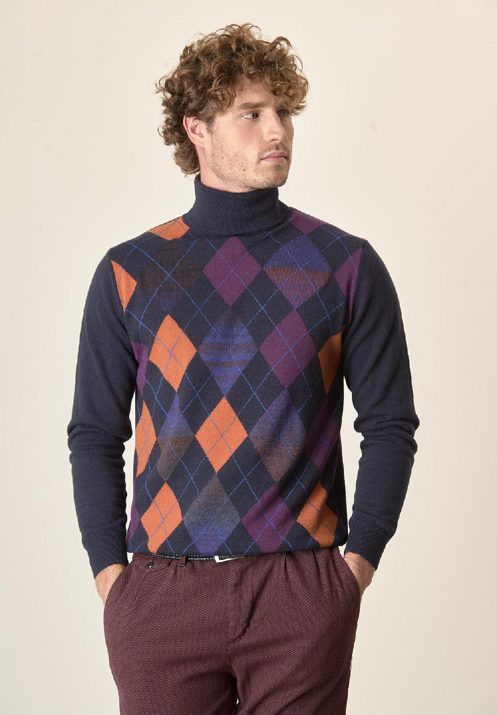 Angelico Dolcevita blu motivo rombi misto cashmere