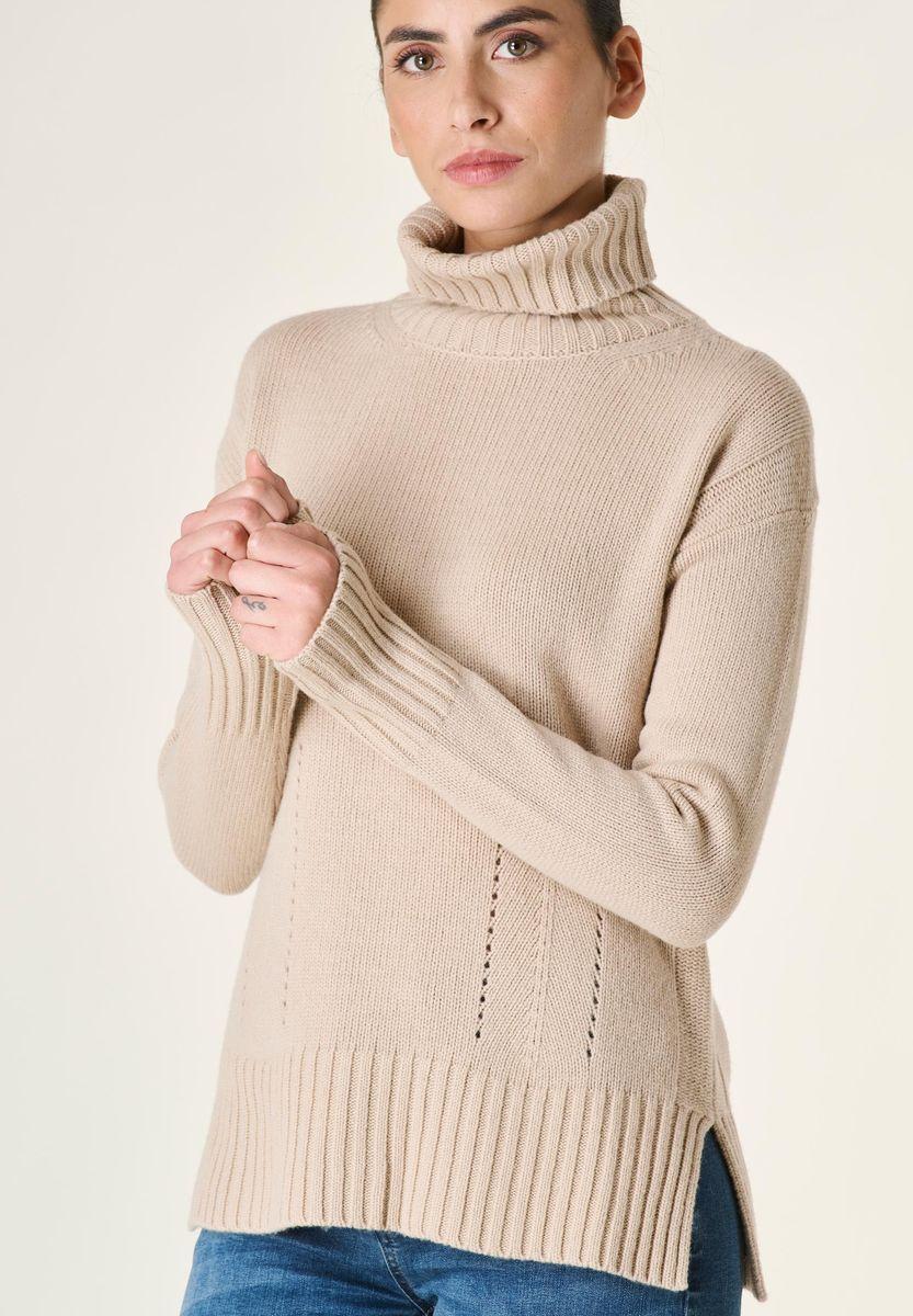 Angelico Dolcevita Cammello Lana Con Spacchi