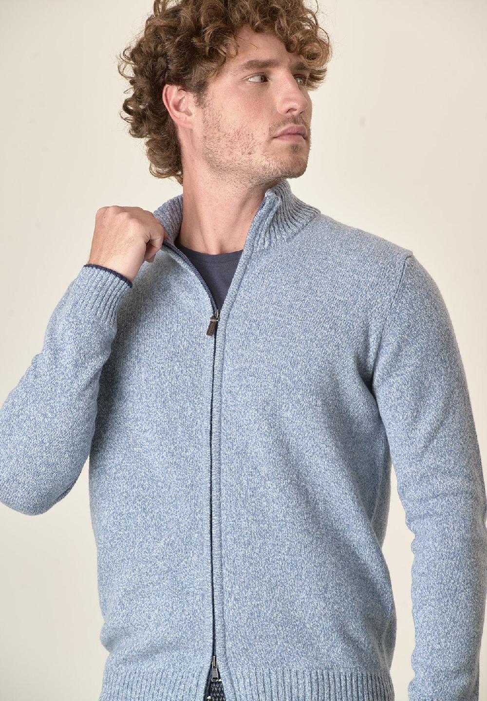 Angelico Giacca Azzurra Zip Misto Lana Moulinè