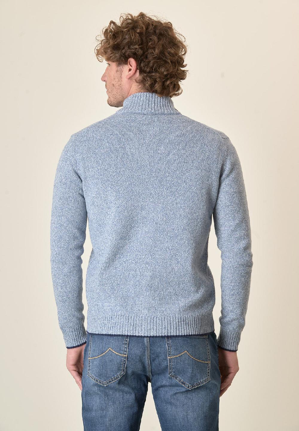 Angelico Giacca Azzurra Zip Misto Lana Moulinè