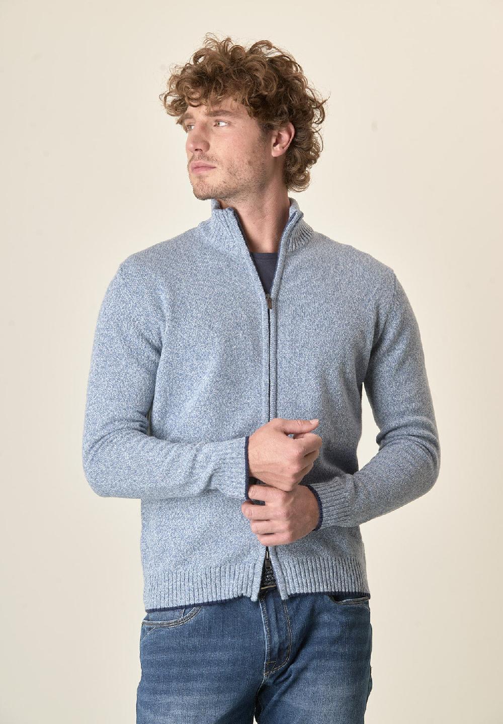 Angelico Giacca azzurra zip misto lana moulinè