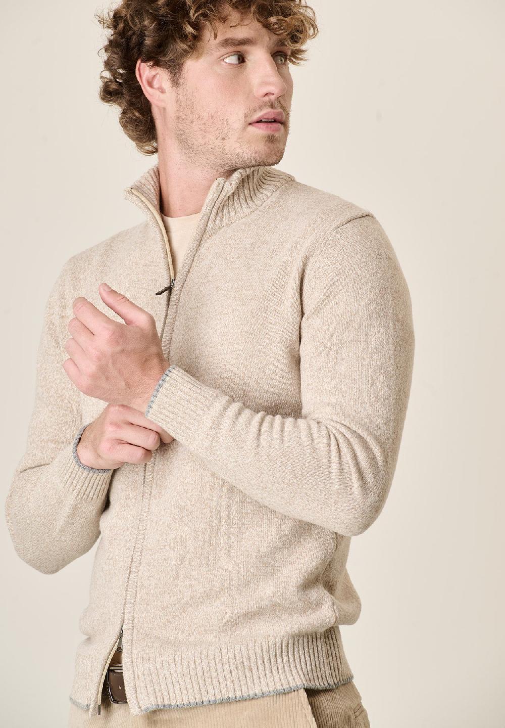 Angelico Giacca Beige Zip Misto Lana Moulinè