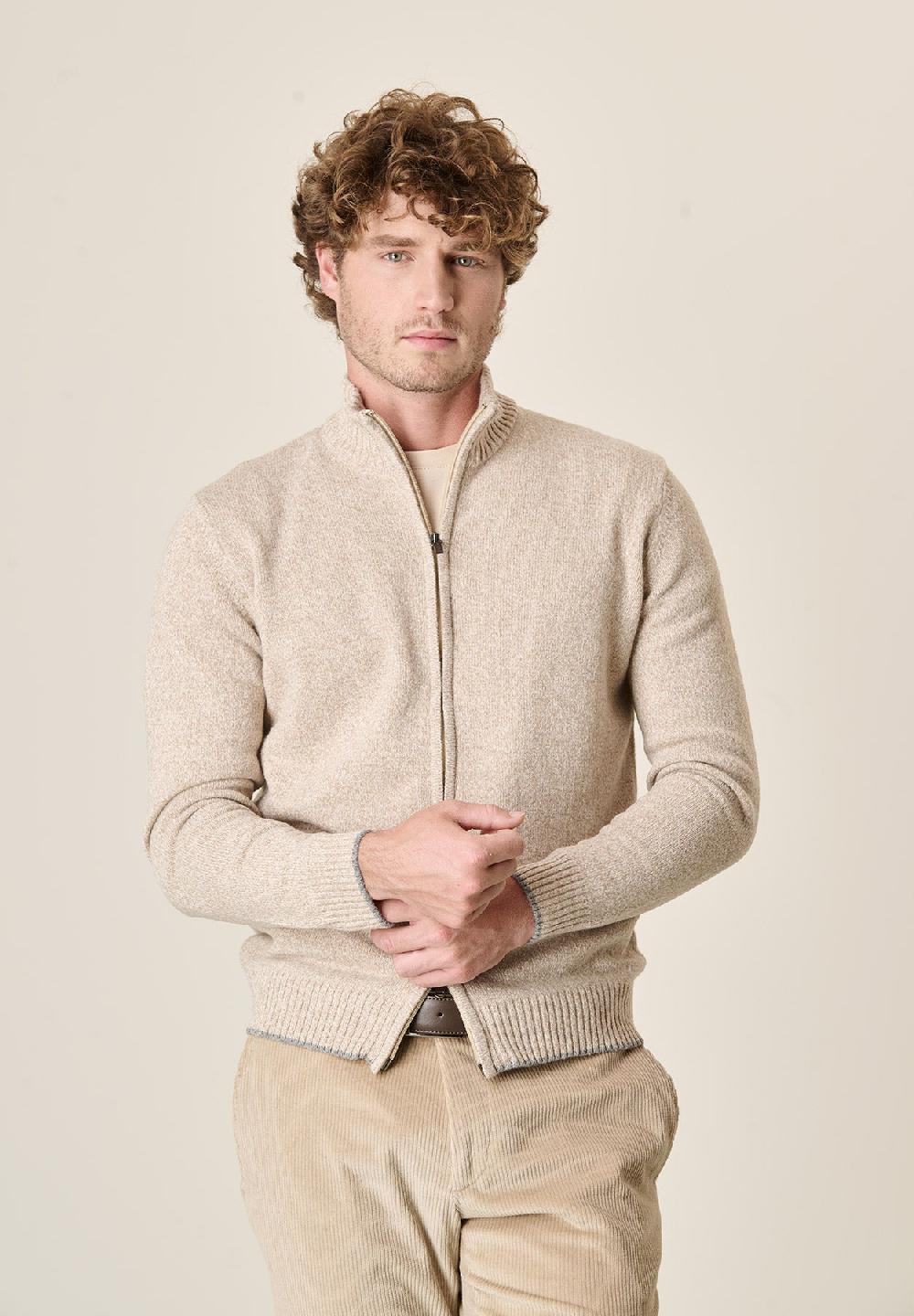 Angelico Giacca beige zip misto lana moulinè