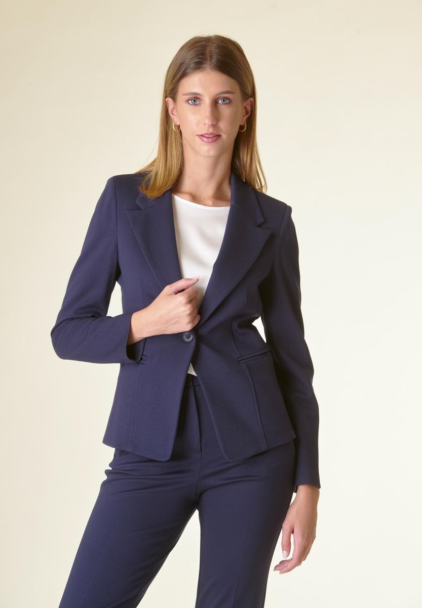 Angelico Giacca blu 1 bottone sciancrata twill