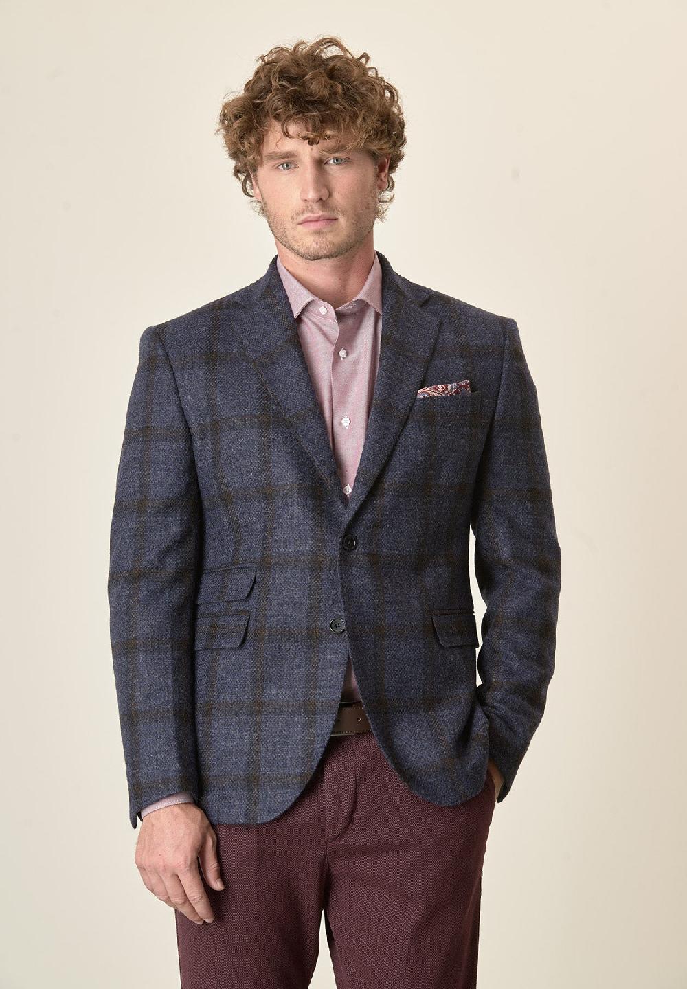 Angelico Giacca blu Galles lana vergine custom fit