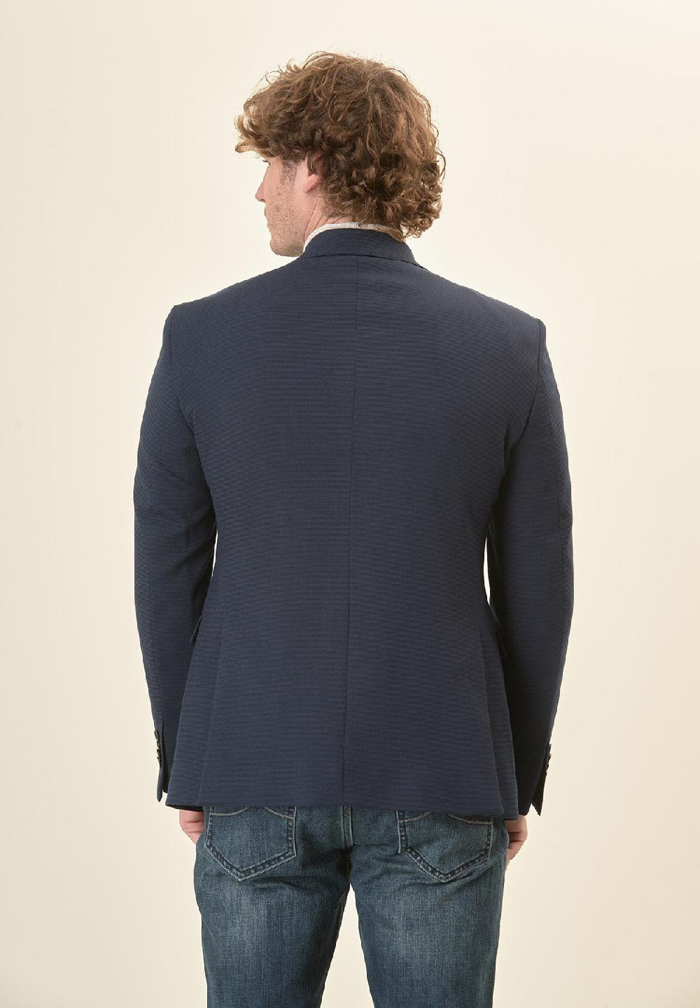 Angelico Giacca Blu Jersey Armaturato Custom Fit