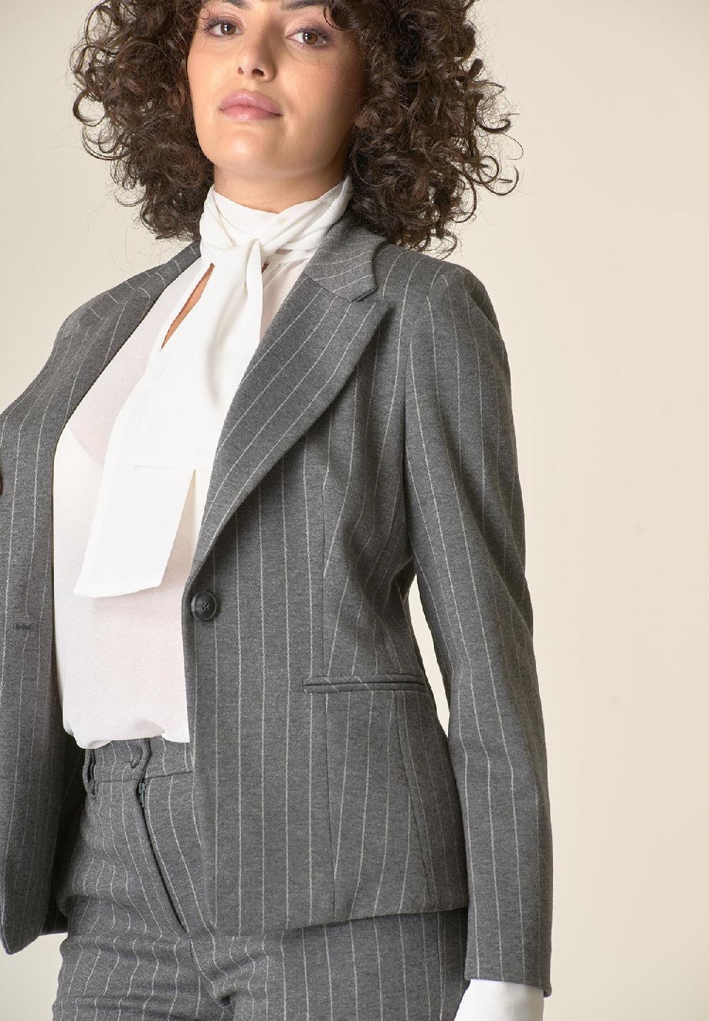 Angelico Giacca Grigio Scuro Gessato Un Bottone