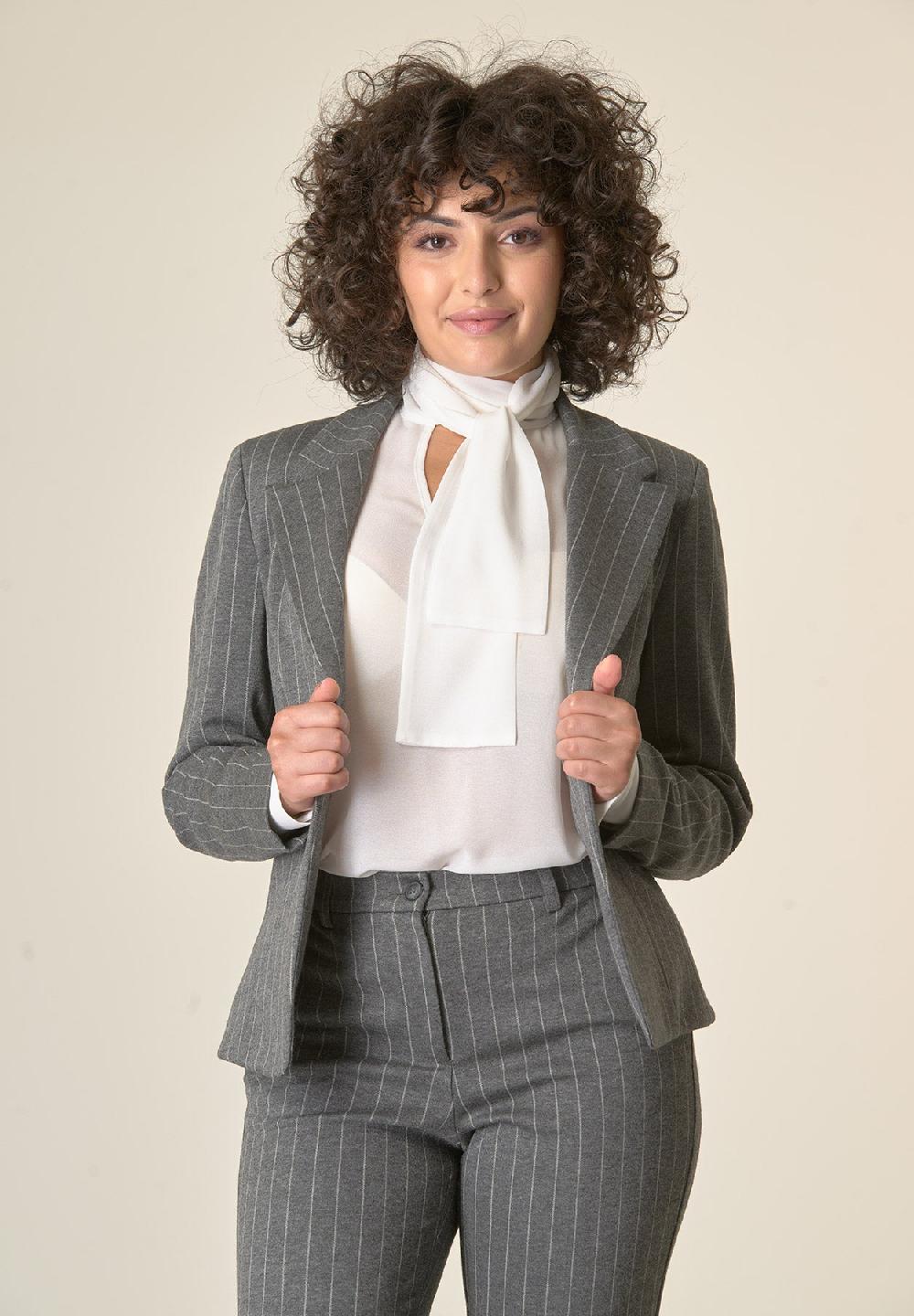 Angelico Giacca Grigio Scuro Gessato Un Bottone