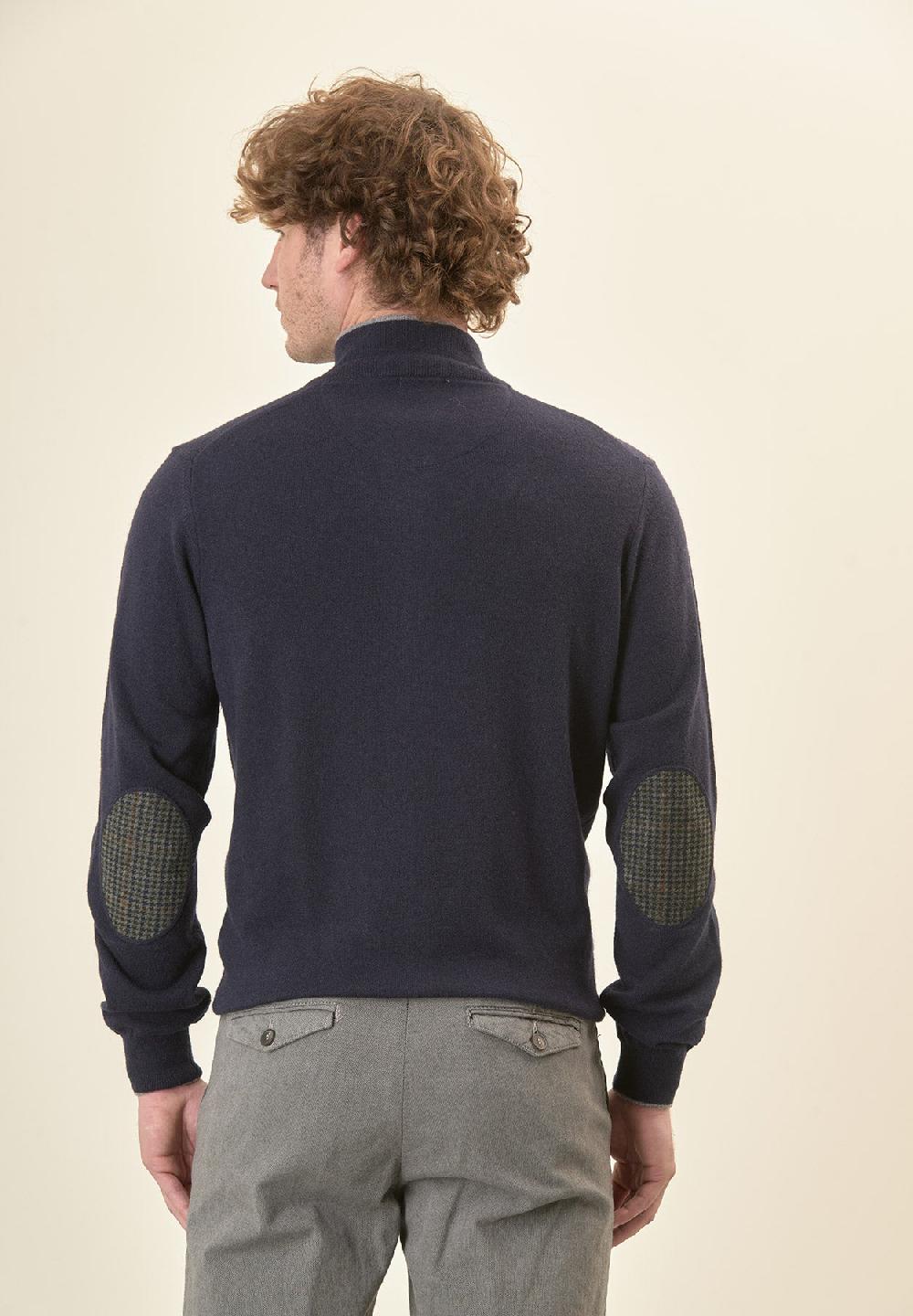 Angelico Giacca Zip Blu Navy Toppe Misto Cashmere