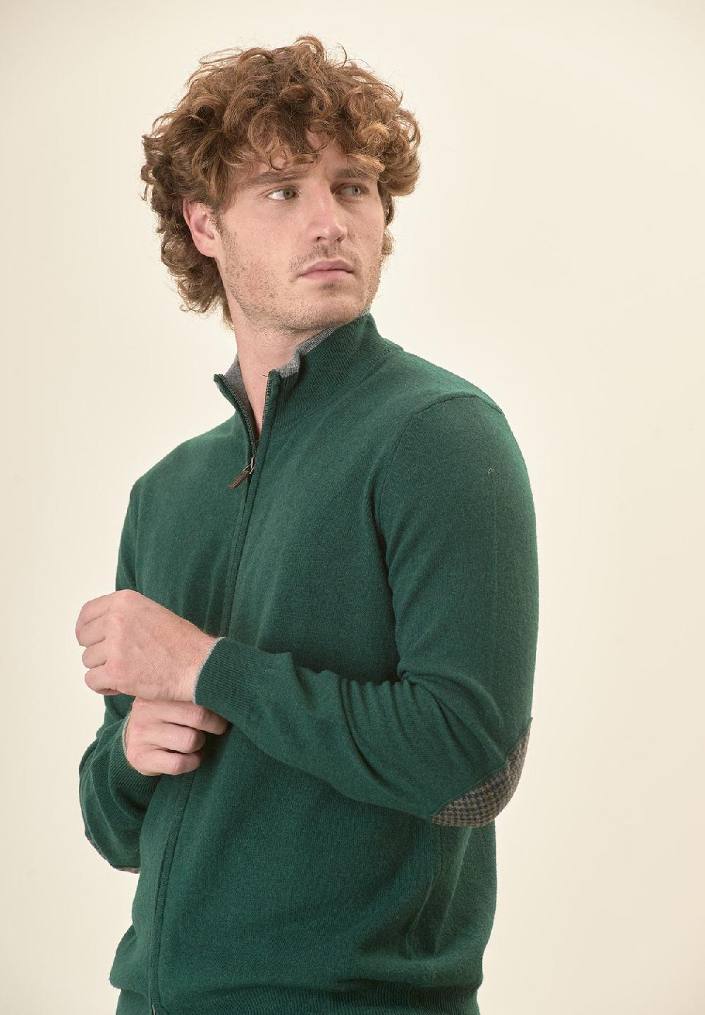 Angelico Giacca Zip Verde Toppe Misto Cashmere