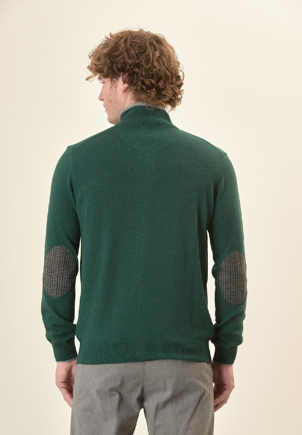 Angelico Giacca Zip Verde Toppe Misto Cashmere