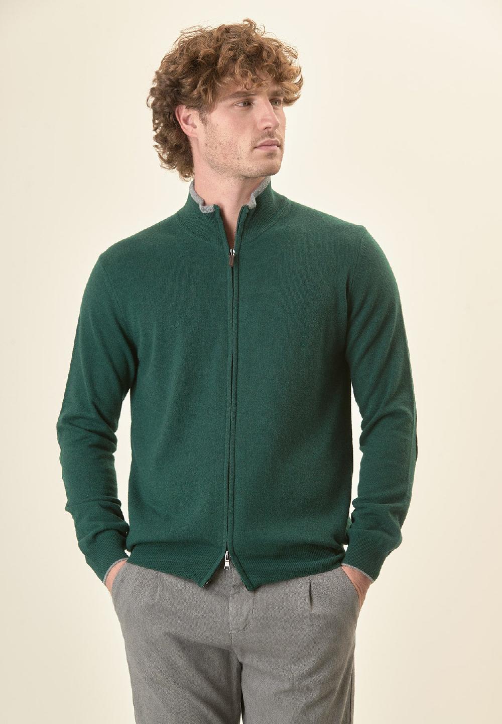 Angelico Giacca zip verde toppe misto cashmere