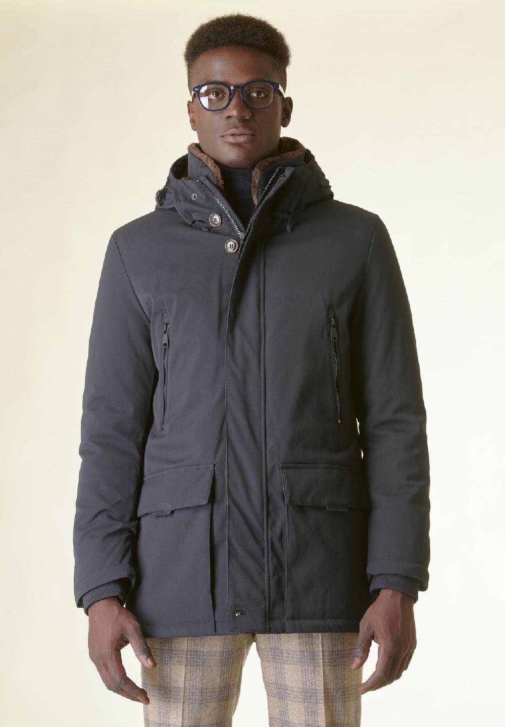 Angelico Giaccone blu con pelliccia