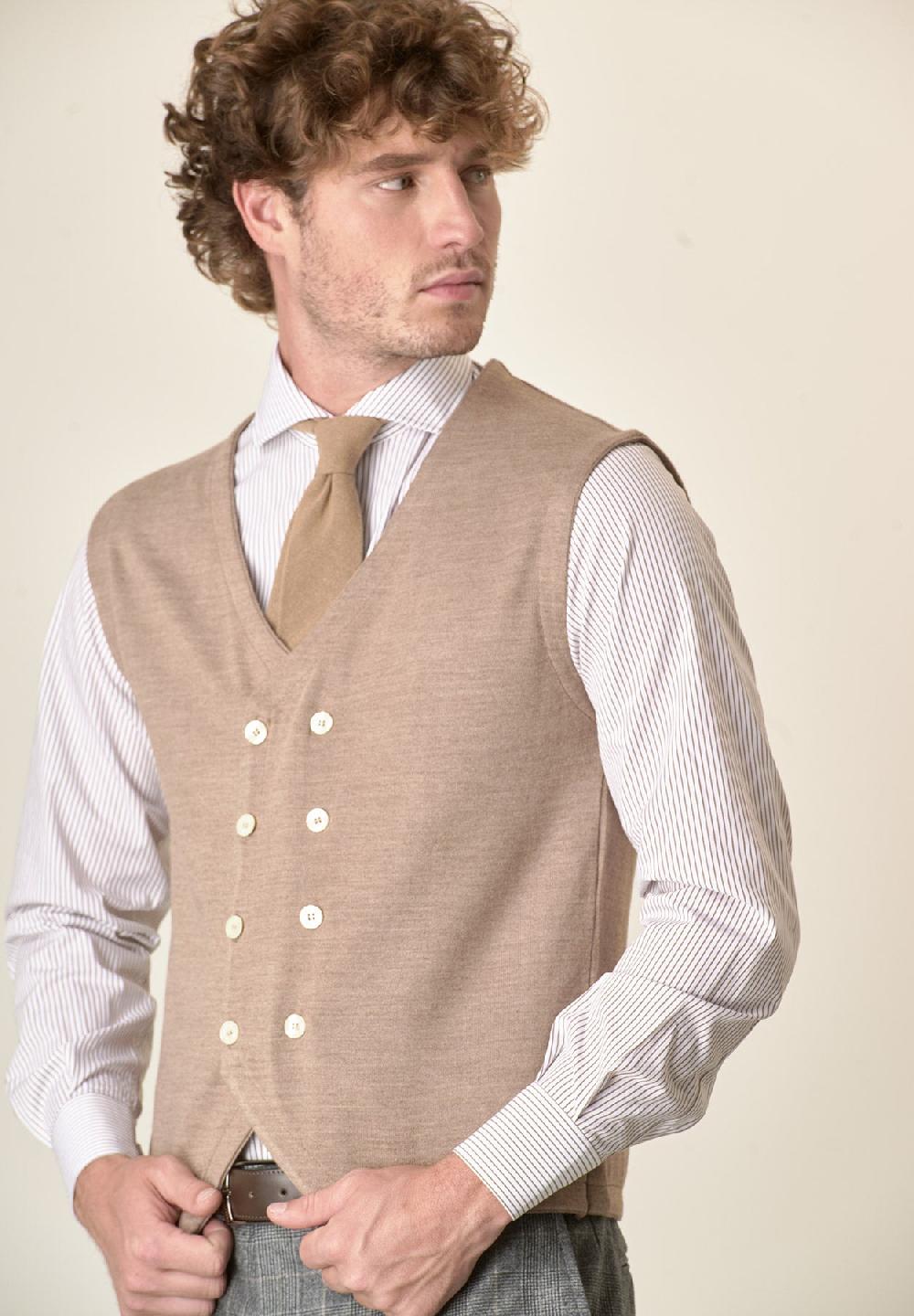 Angelico Gilet Beige Doppiopetto Misto Lana