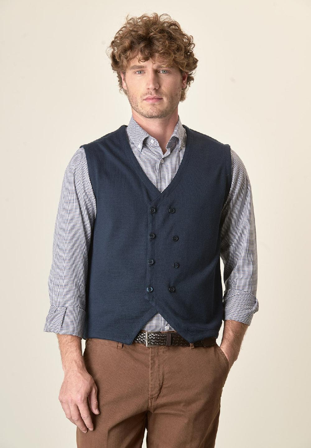 Angelico Gilet Blu Doppiopetto Misto Lana