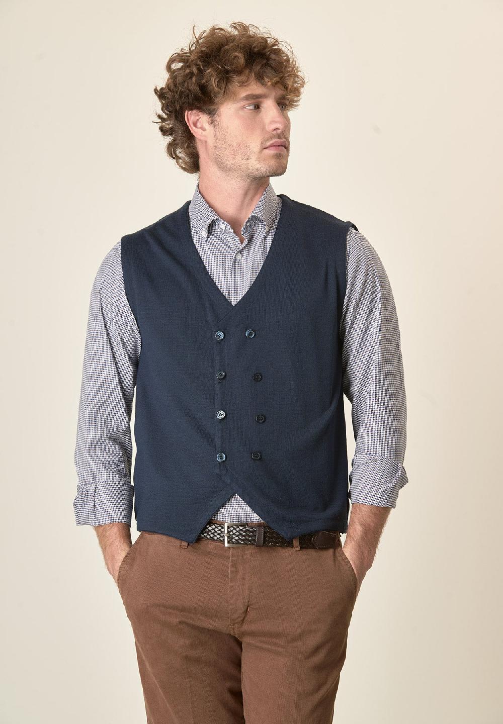 Angelico Gilet blu doppiopetto misto lana