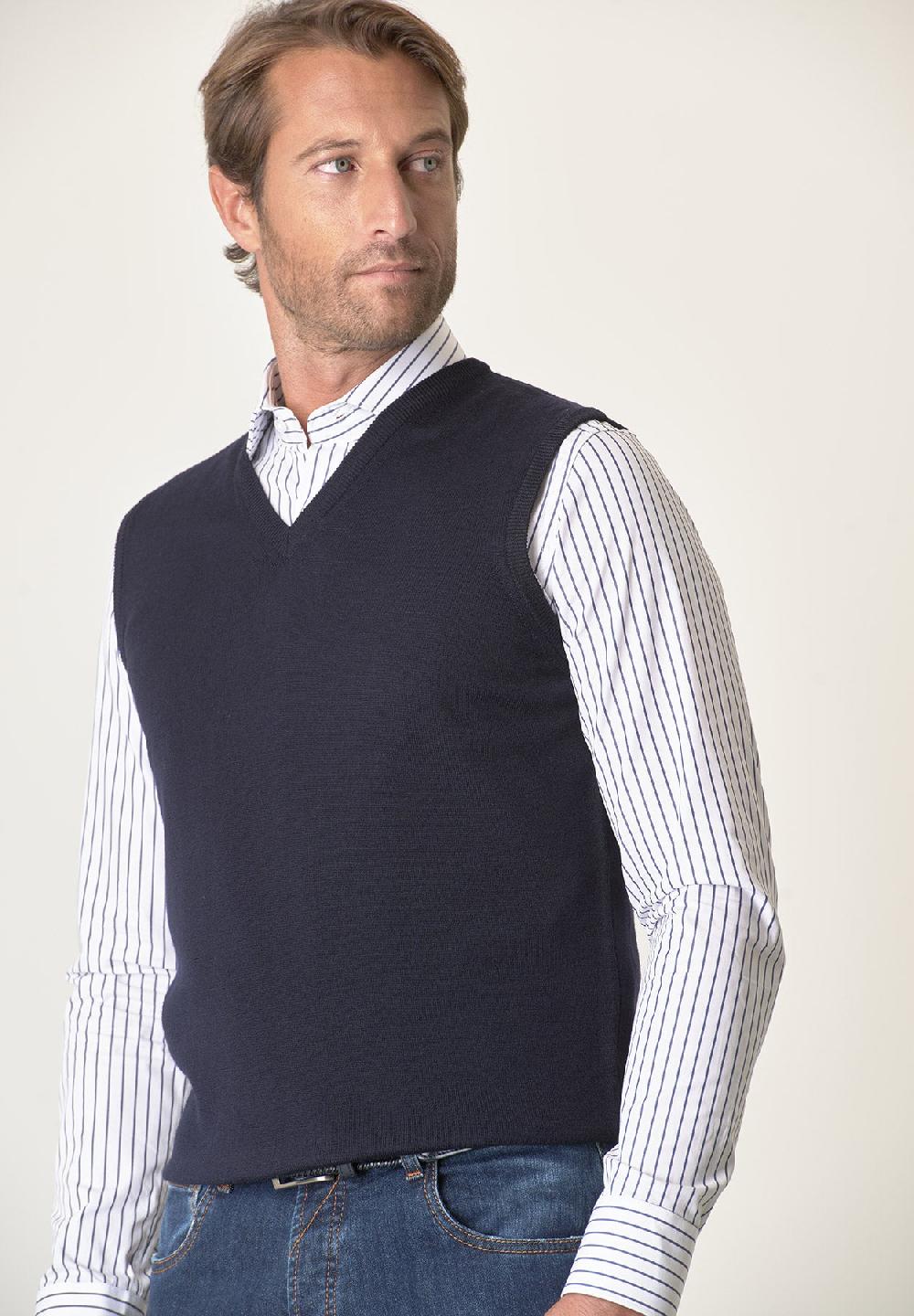 Angelico Gilet Blu Lana Merinos Extrafine