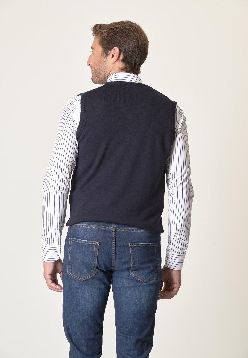 Angelico Gilet Blu Lana Merinos Extrafine