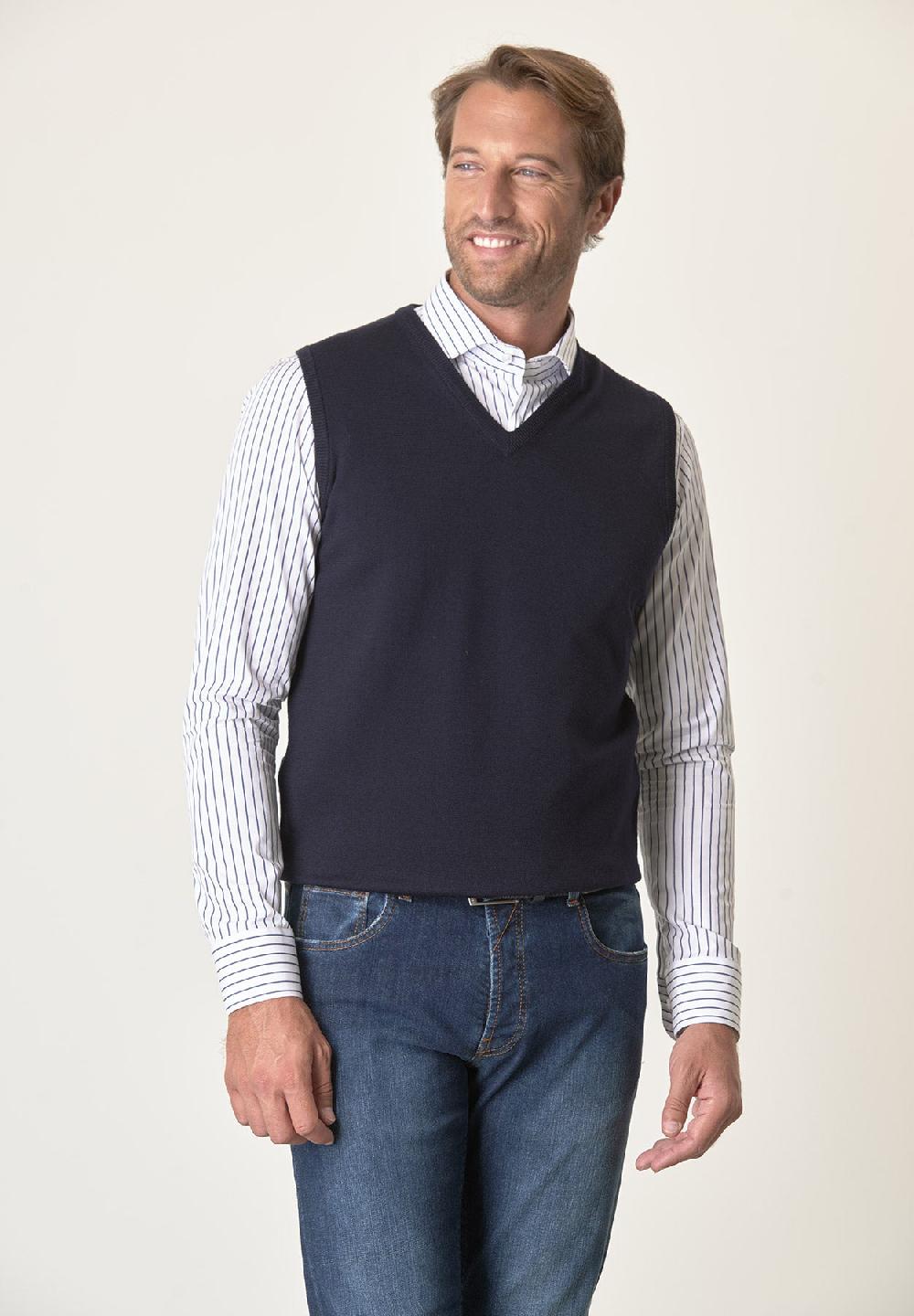 Angelico Gilet Blu Lana Merinos Extrafine