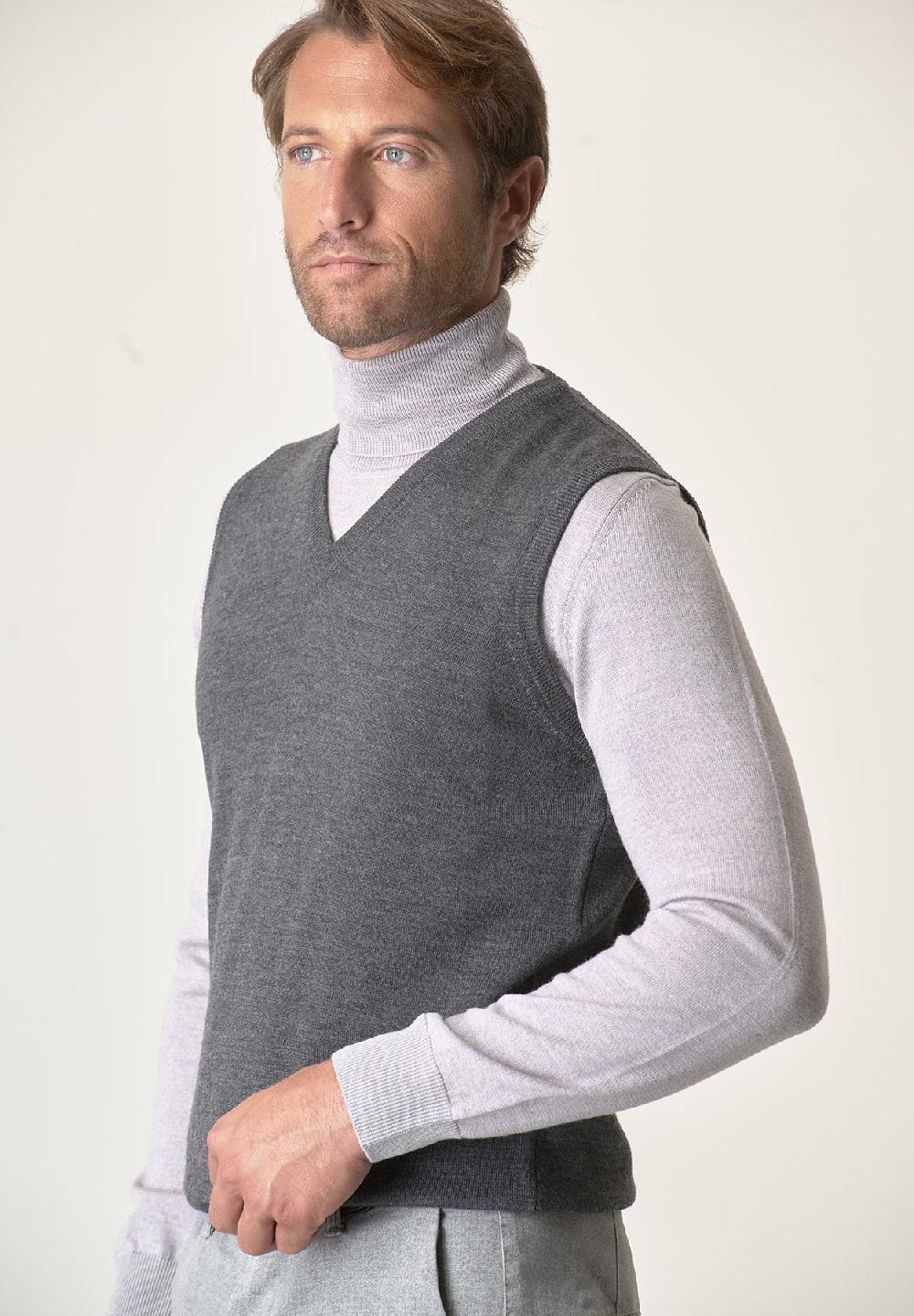 Angelico Gilet Grigio Scuro Lana Merinos Extrafine