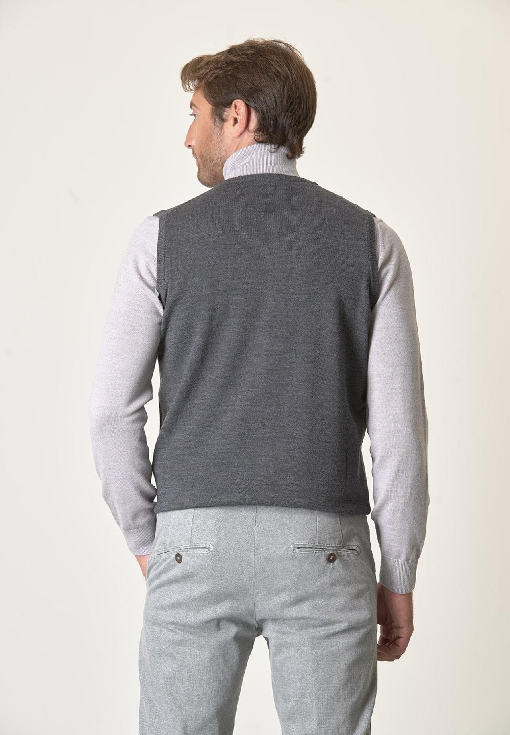 Angelico Gilet Grigio Scuro Lana Merinos Extrafine