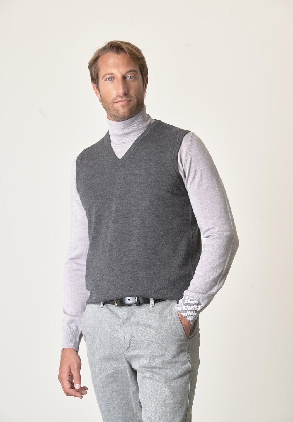 Angelico Gilet Grigio Scuro Lana Merinos Extrafine
