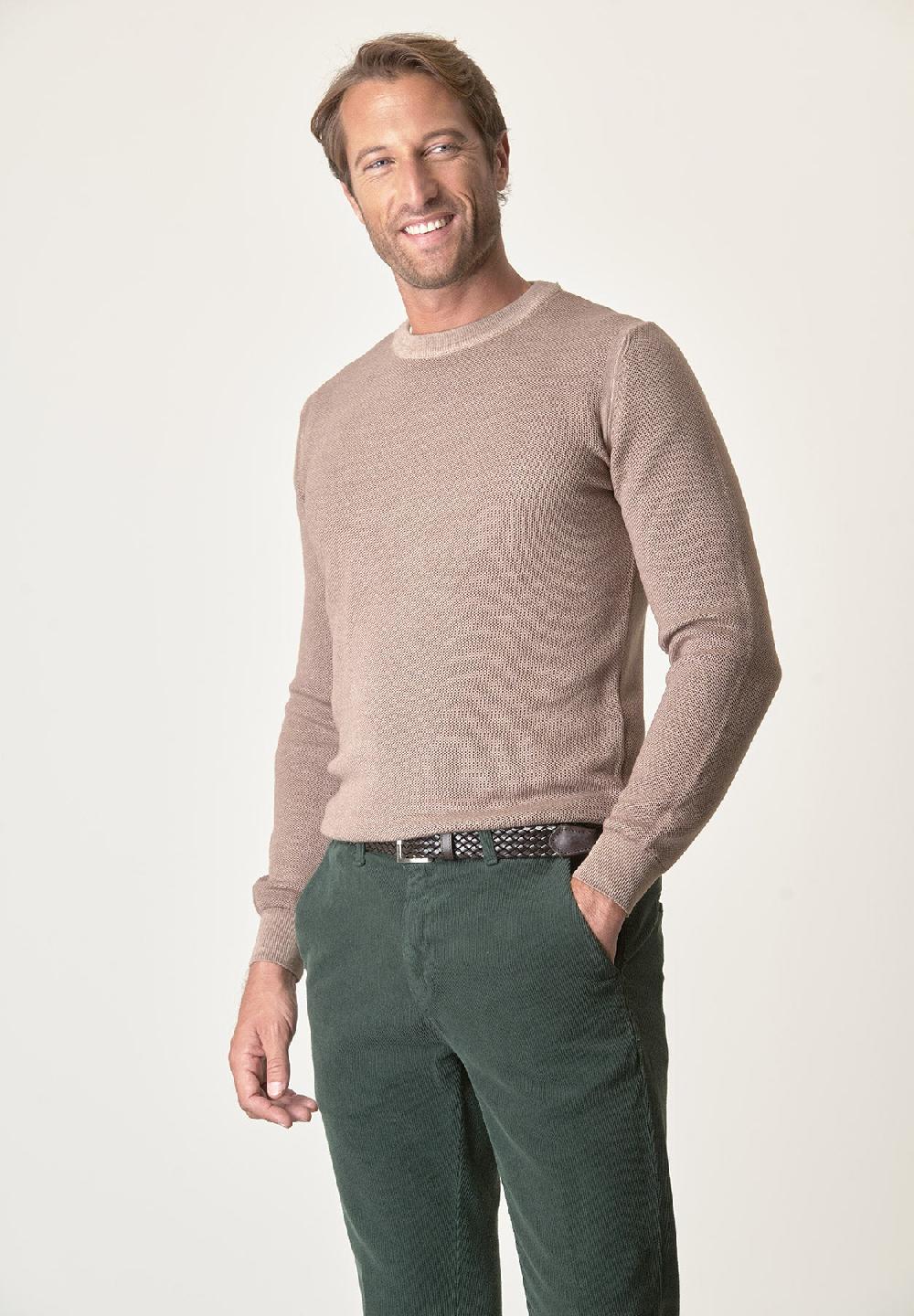 Angelico Girocollo Beige Nido D'ape Lana Merinos