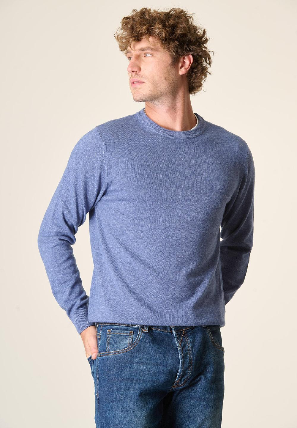 Angelico Girocollo blu denim chiaro misto cashmere