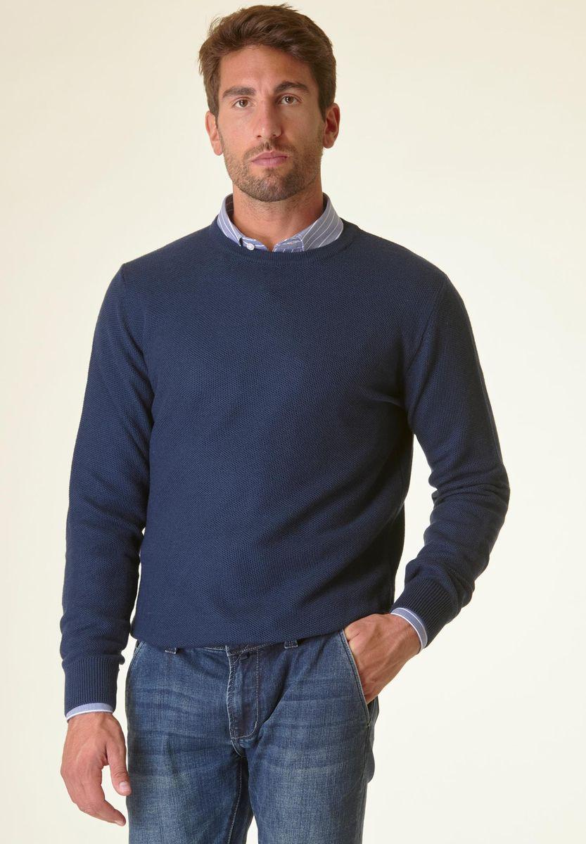 Angelico Girocollo blu grana di riso misto lana