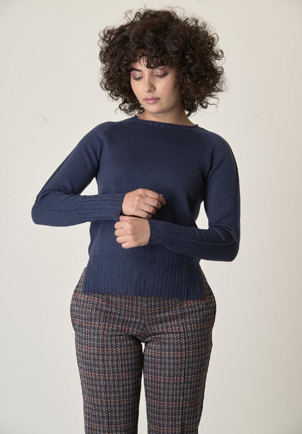 Angelico Girocollo Blu Lana Merinos Con Spacchi