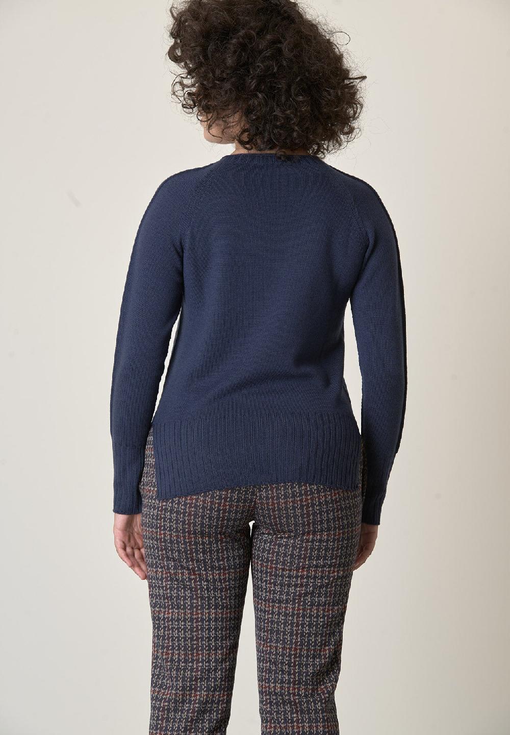 Angelico Girocollo Blu Lana Merinos Con Spacchi