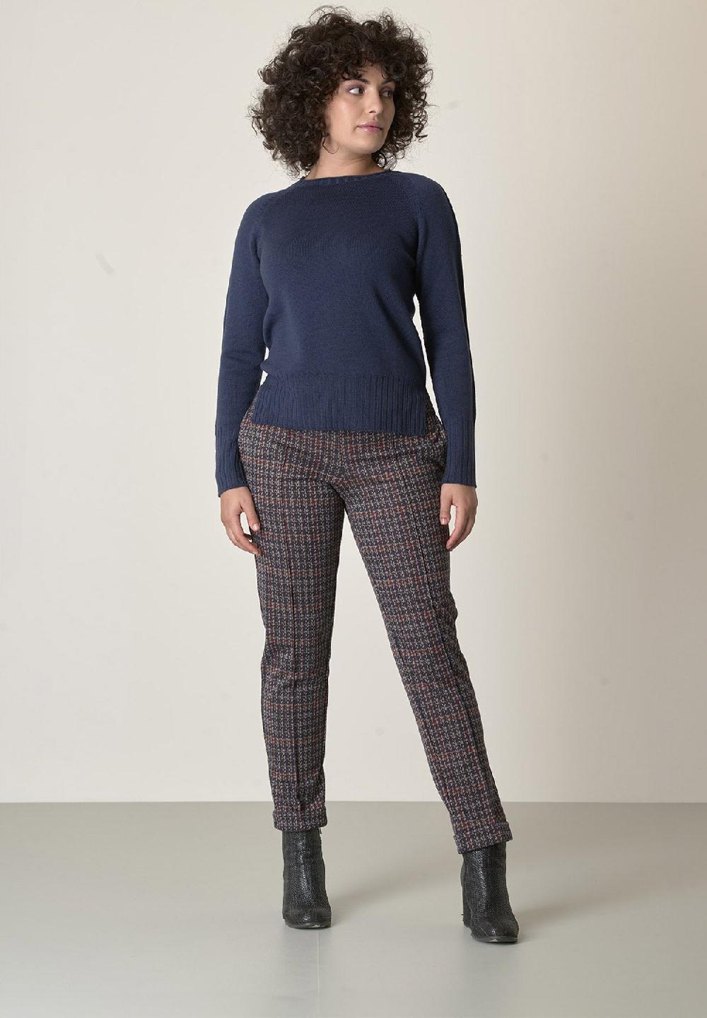 Angelico Girocollo blu lana merinos con spacchi