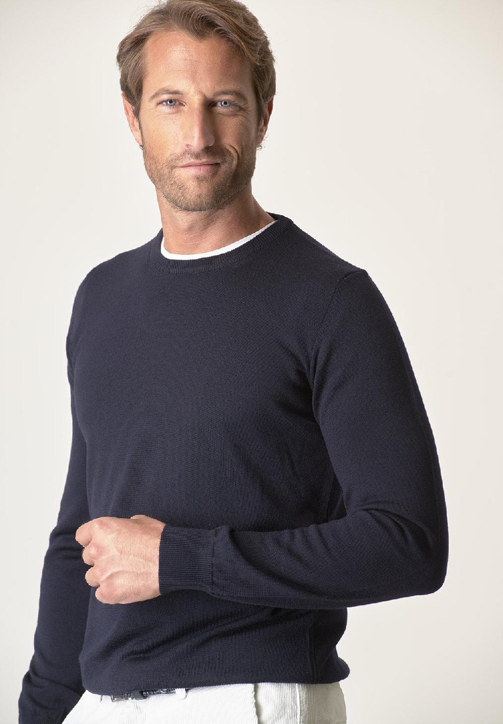 Angelico Girocollo Blu Lana Merinos Extrafine