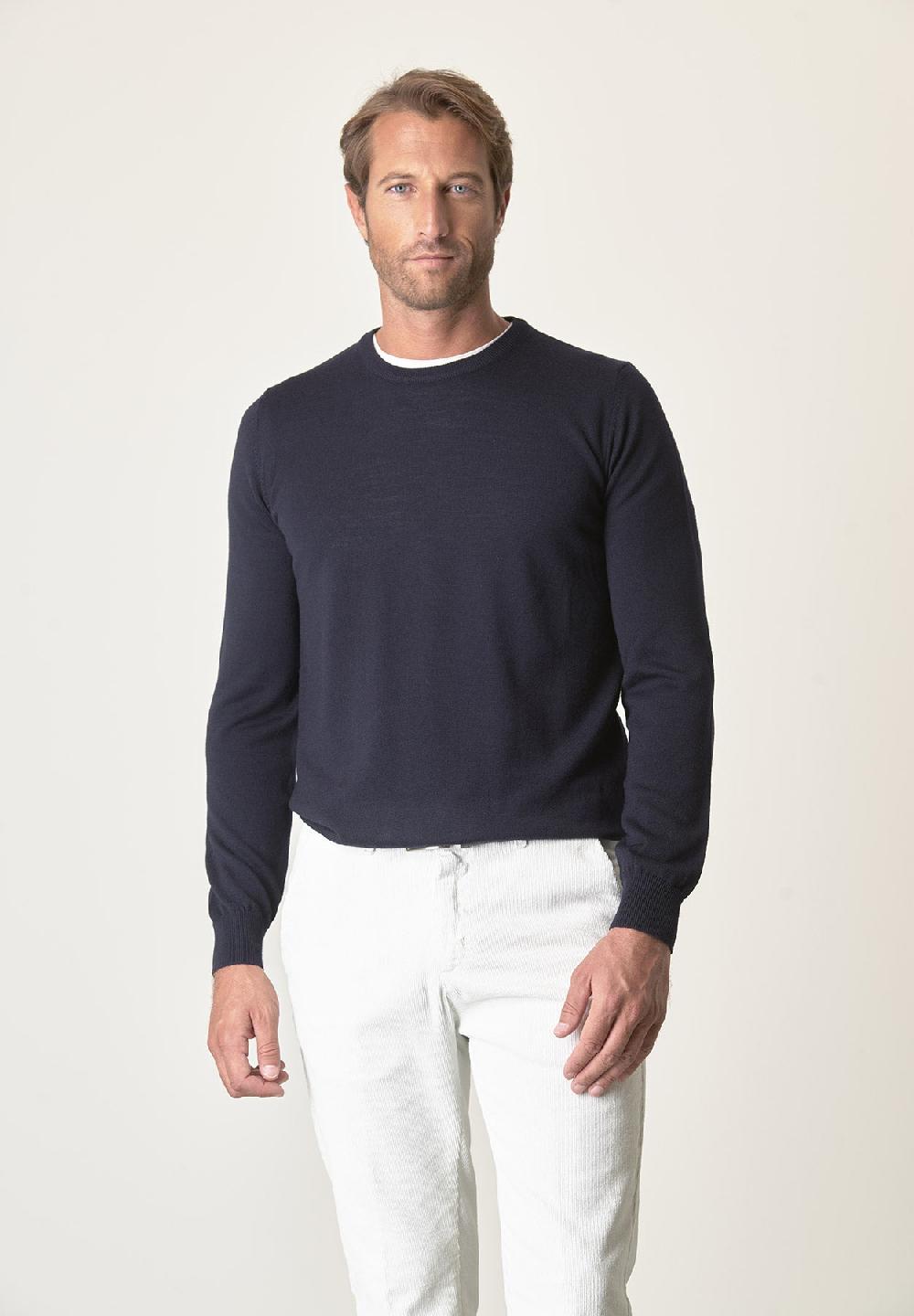 Angelico Girocollo Blu Lana Merinos Extrafine