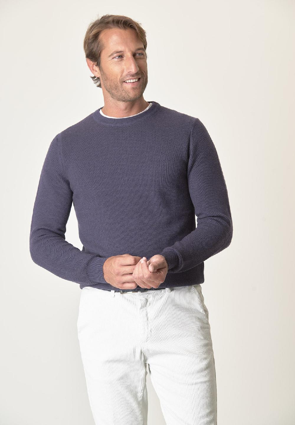 Angelico Girocollo Blu Nido D'ape Lana Merinos