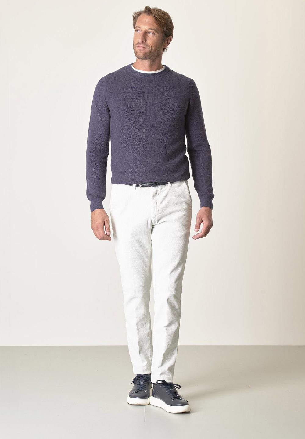 Angelico Girocollo blu nido d'ape lana merinos