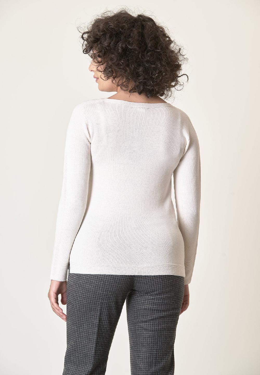 Angelico Girocollo Ecrù Lana Merinos Doppia Trama