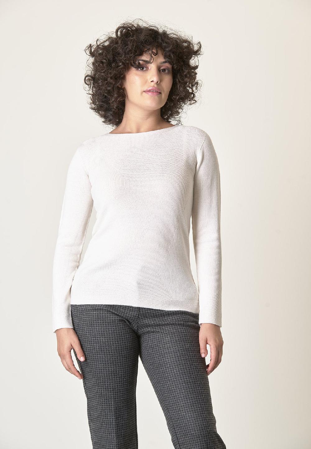 Angelico Girocollo Ecrù Lana Merinos Doppia Trama