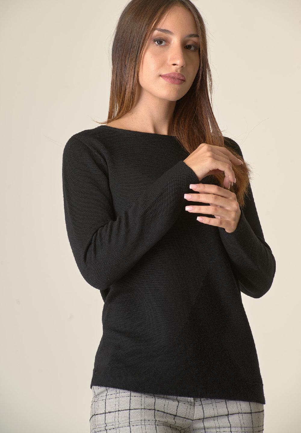 Angelico Girocollo Nero Lana Merinos Doppia Trama