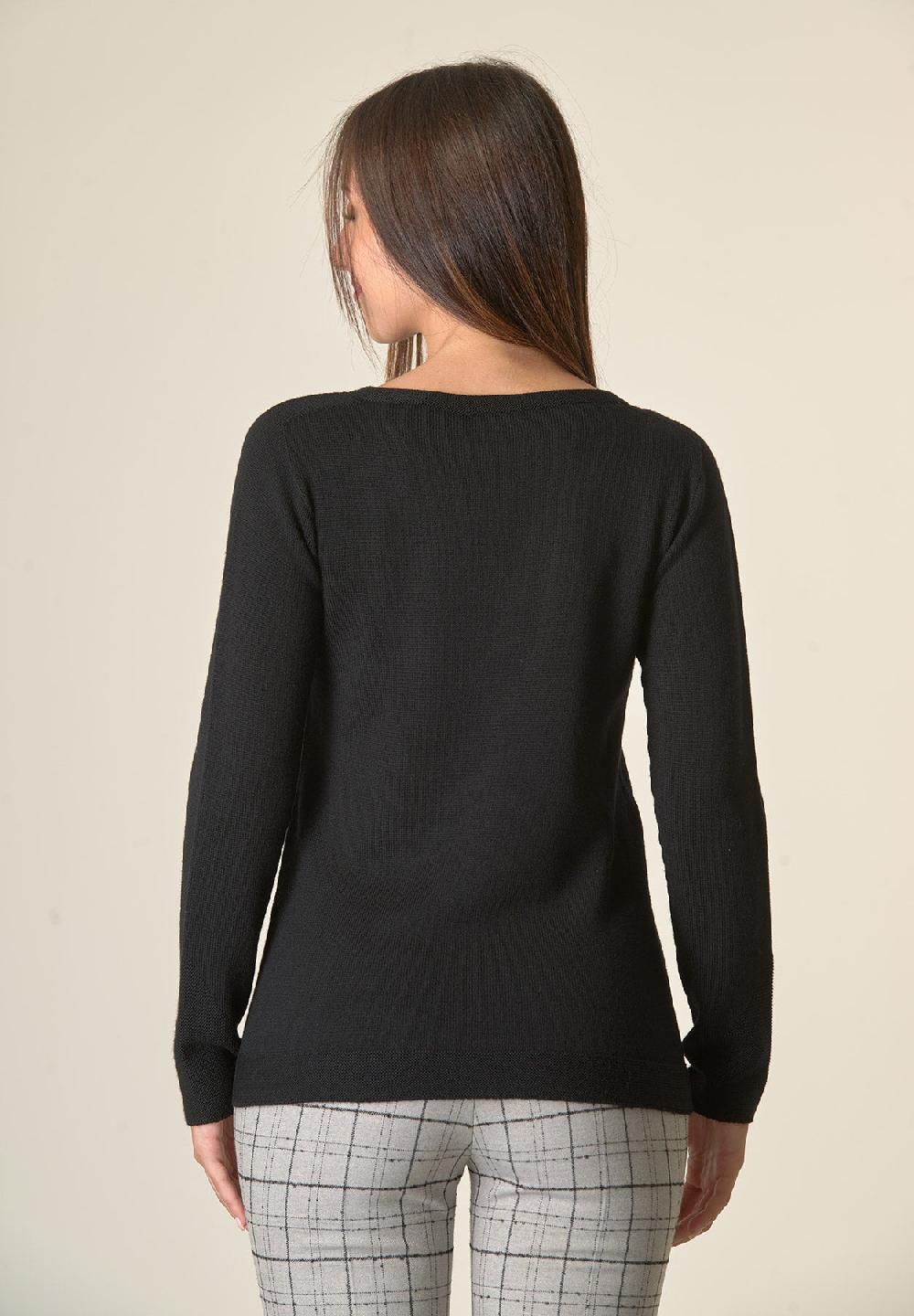 Angelico Girocollo Nero Lana Merinos Doppia Trama