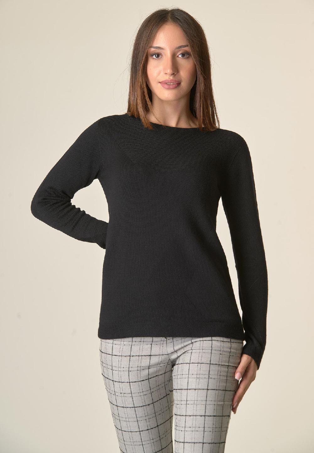 Angelico Girocollo nero lana merinos doppia trama