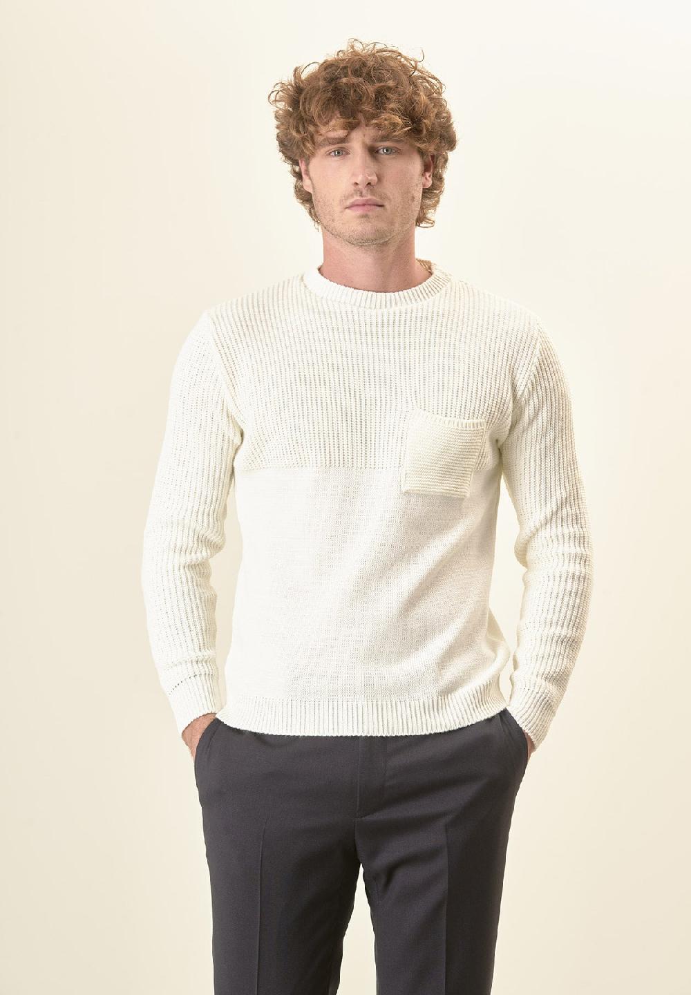 Angelico Girocollo panna con taschino misto lana