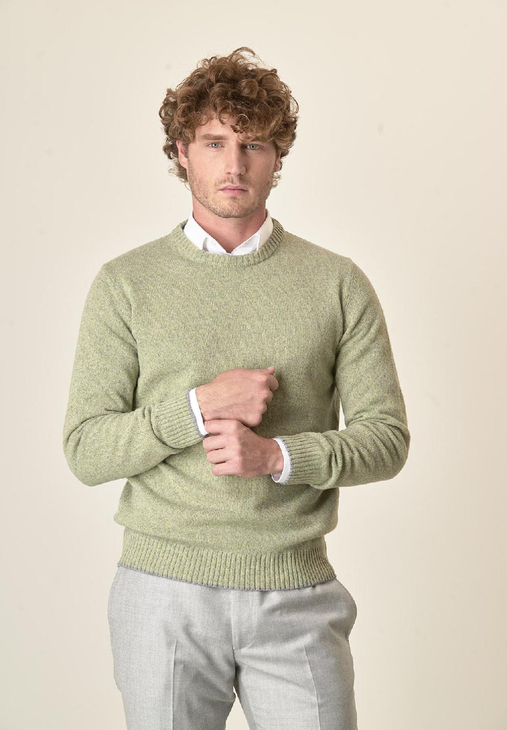 Angelico Girocollo verde moulinè misto lana