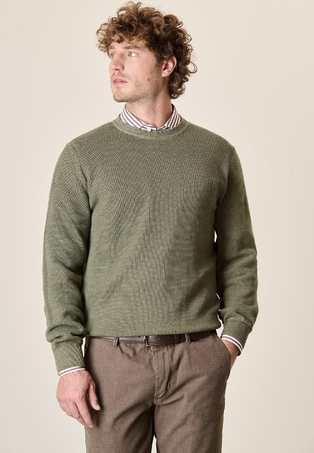 Angelico Girocollo verde nido d'ape lana merinos